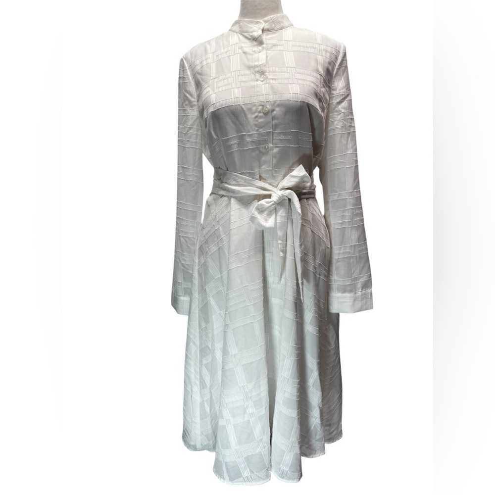 White Dress Long Sheer Sleeves High Neck Sash Tie Belt Lace & Mesh from ModCloth
